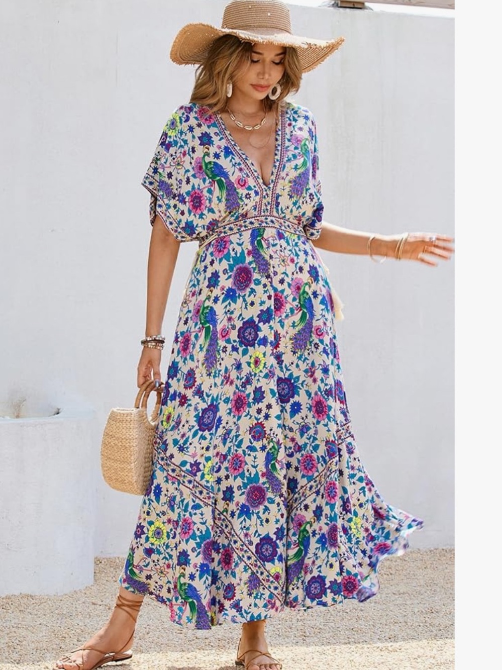 Boho Floral V-Neck Maxi Dress in Multicolor